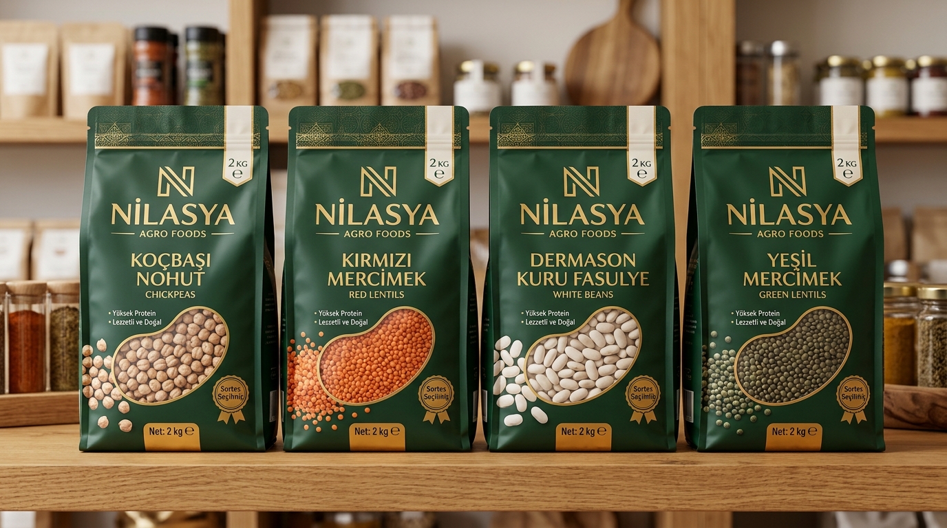 Nilasya Agro Foods 2 KG Retail & Wholesale Pulse Packaging Series (Chickpeas, Red Lentils, White Beans, Green Lentils)